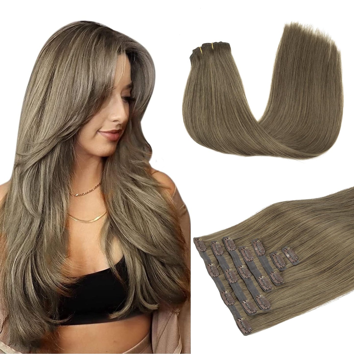 DOORES Seamless Clip in Hair Extensions Real Human Hair, Jet Black 150g 7pcs 20 Inch, Hair Extensions Clip in Human Hair Extensions Clip ins with Thin Weft Thick Straight Hair