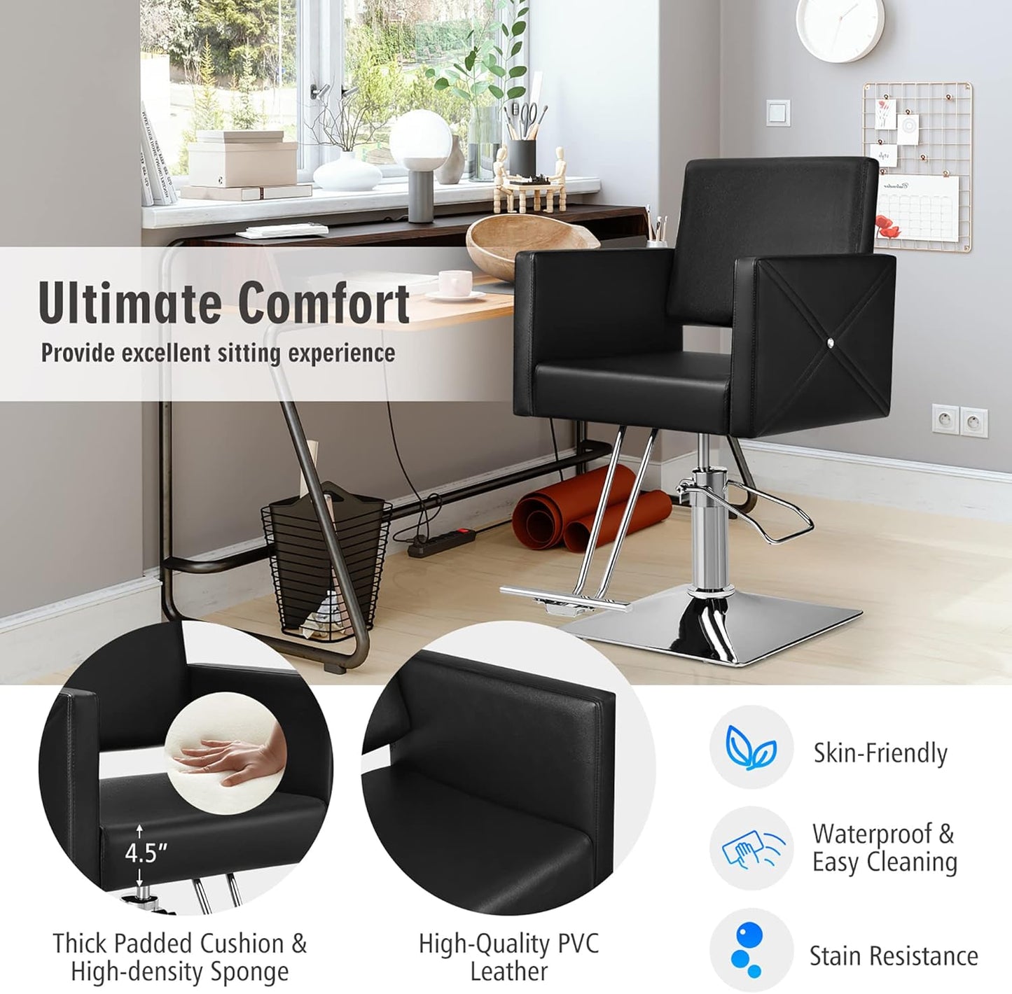 DORTALA Salon Chair for Hair Stylist, Adjustable Multi-purpose Barber Chair with Hydraulic Pump, 360 Degrees Swivel, Classic Styling Beauty Spa Equipment for Women & Men, 330 LBS, Black