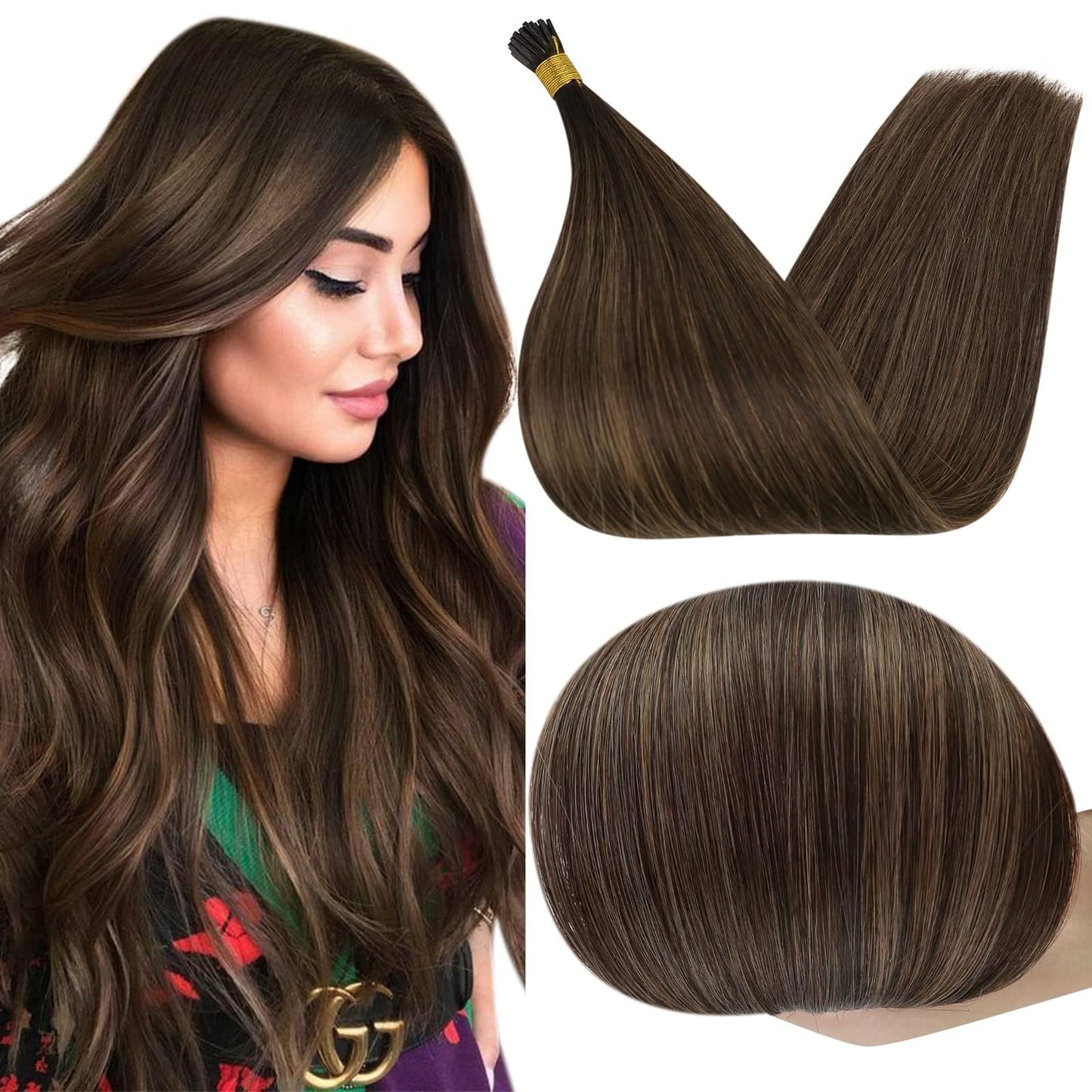 Full Shine Cold Fusion Prebonded Human Hair Extensions with Microbeads Color 18 Ash Blonde Highlighted 613 Blonde Micro Link Straight Hair 22 Inch Natural Hair Extensions for Women 50 Strands