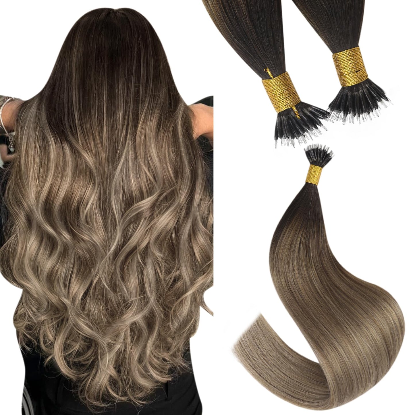 REMY premium Micro Link Hair Extensions Highlight Micro Loop Hair Extensions Real Human Hair Light Brown Highlights Blonde Micro Extensions Real Human Hair Add Hair Volume 18 Inch 50s/50g