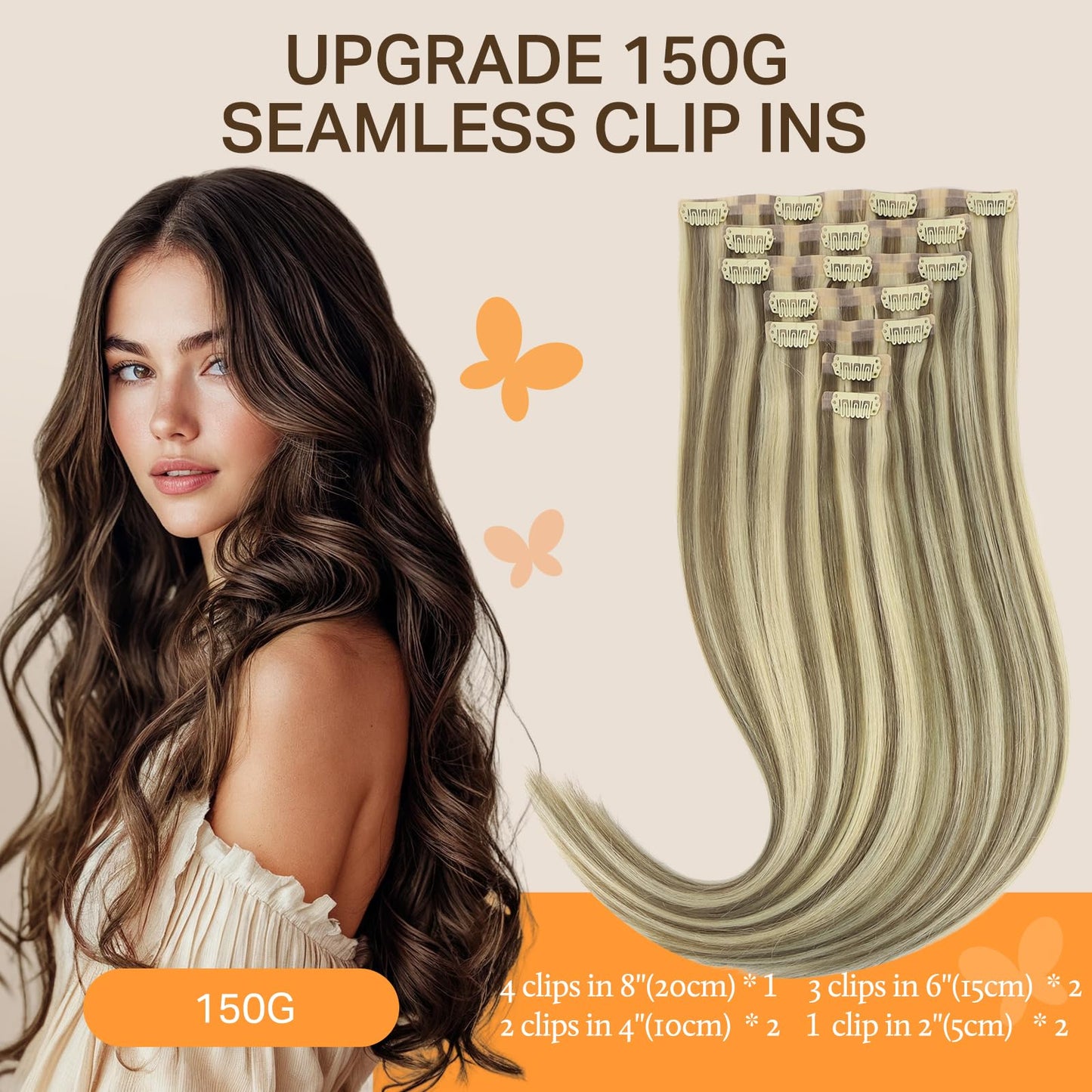 DOORES Seamless Clip in Hair Extensions Real Human Hair, Jet Black 150g 7pcs 20 Inch, Hair Extensions Clip in Human Hair Extensions Clip ins with Thin Weft Thick Straight Hair