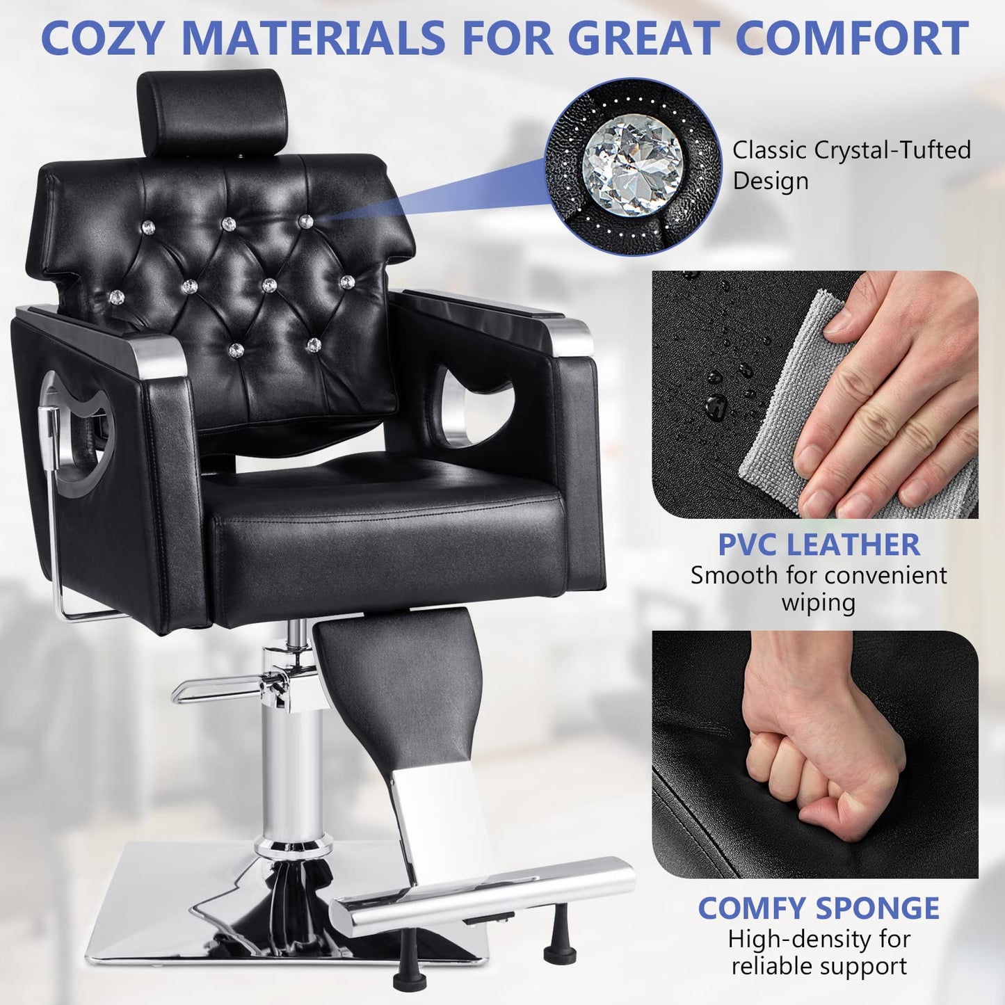 Giantex Reclining Salon Chair, Height Adjustable Heavy Duty Hydraulic Pump, Removable Headrest, Makeup Tattoo Station Barbershop Home, Swivel Barber Chair for Hair Stylist (Black, Luxury)