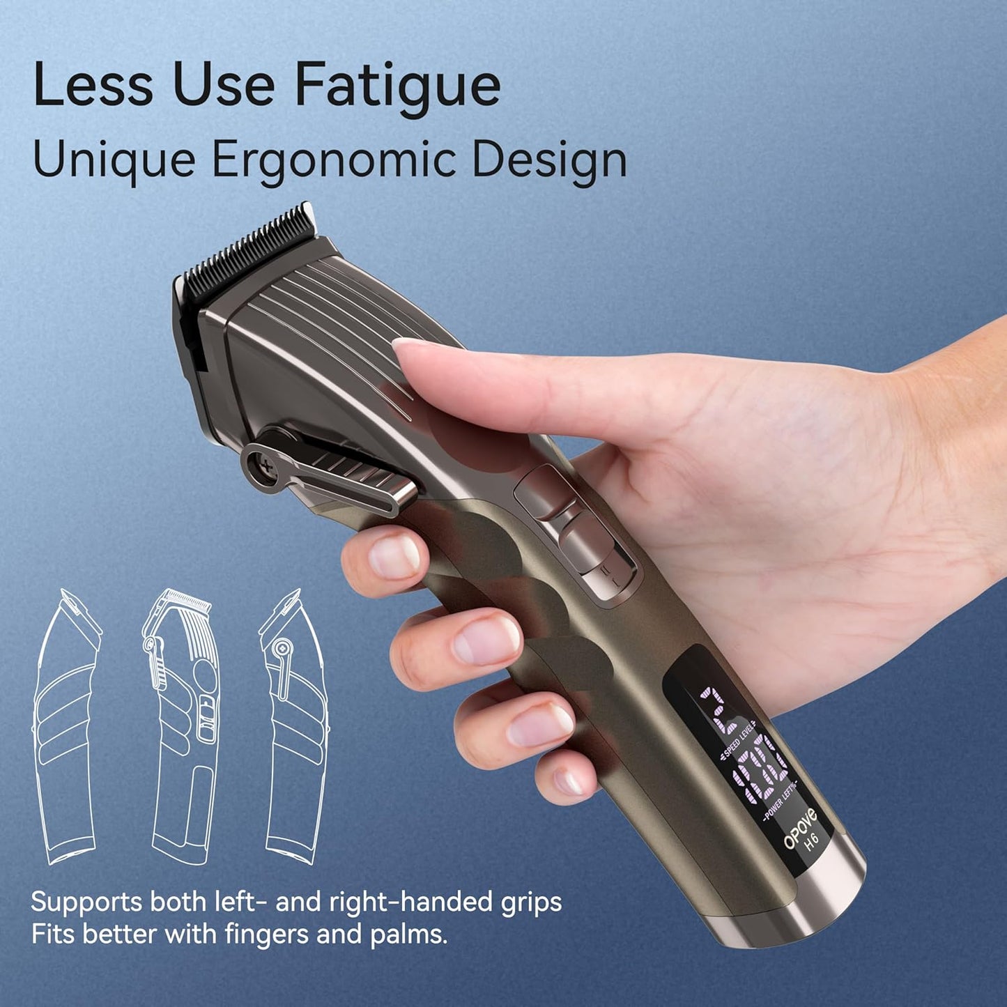 Opove H6 Professional Cordless Hair Clipper/Trimmer for Men - Salon Quality Haircutting Tool for Barbers, Stylists, Men, and Women, 3.5H Runtime with LCD Screen (Agate Gray)