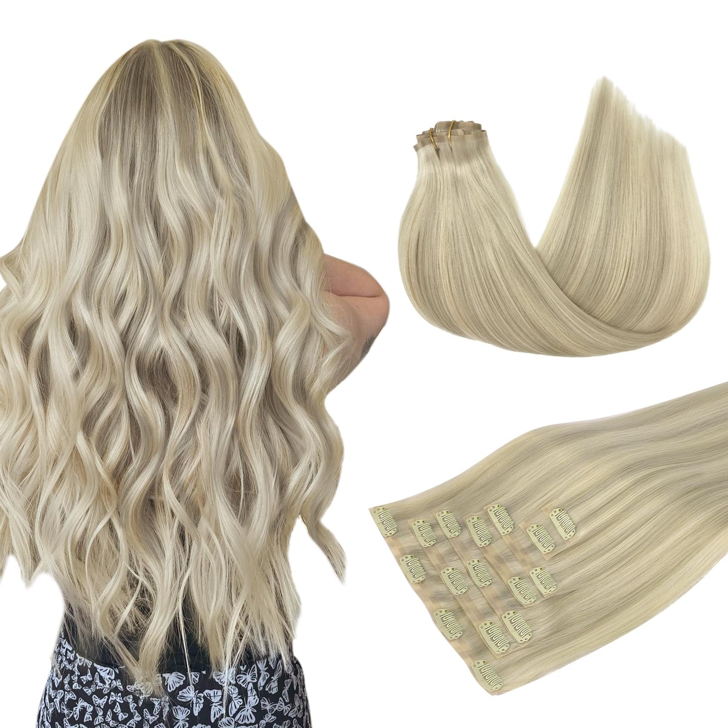 DOORES Seamless Clip in Hair Extensions Real Human Hair, Jet Black 150g 7pcs 20 Inch, Hair Extensions Clip in Human Hair Extensions Clip ins with Thin Weft Thick Straight Hair