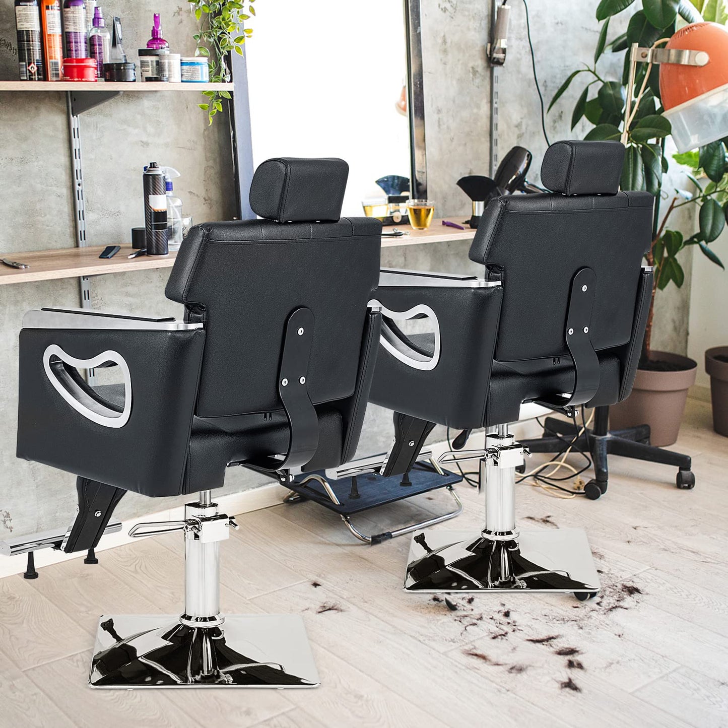 Giantex Reclining Salon Chair, Height Adjustable Heavy Duty Hydraulic Pump, Removable Headrest, Makeup Tattoo Station Barbershop Home, Swivel Barber Chair for Hair Stylist (Black, Luxury)