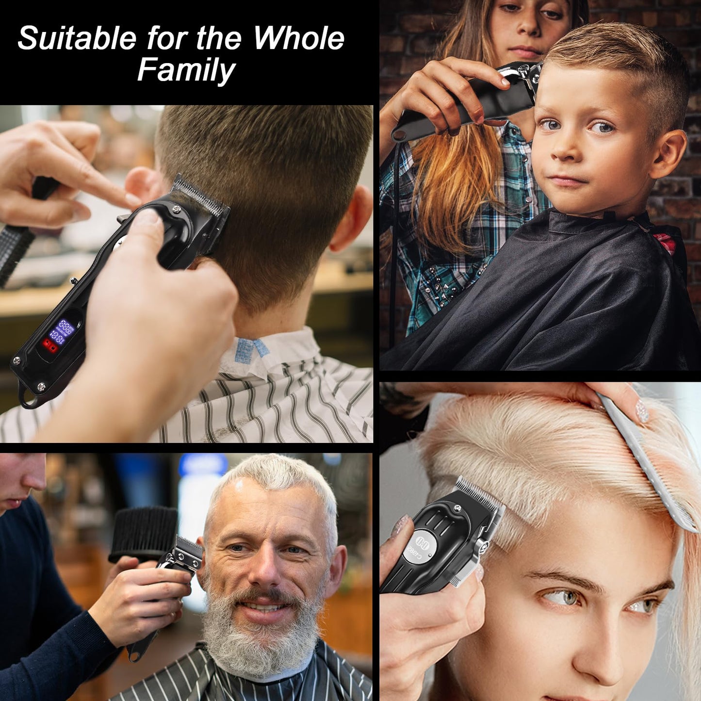 CIICII Hair Clippers for Men Professional, Cordless Barber Clippers for Hair Cutting (12Pcs Rechargeable USB Adjustable LCD Display Hair Beard Grooming Trimming Haircut Kit) for DIY Home Barber Salon