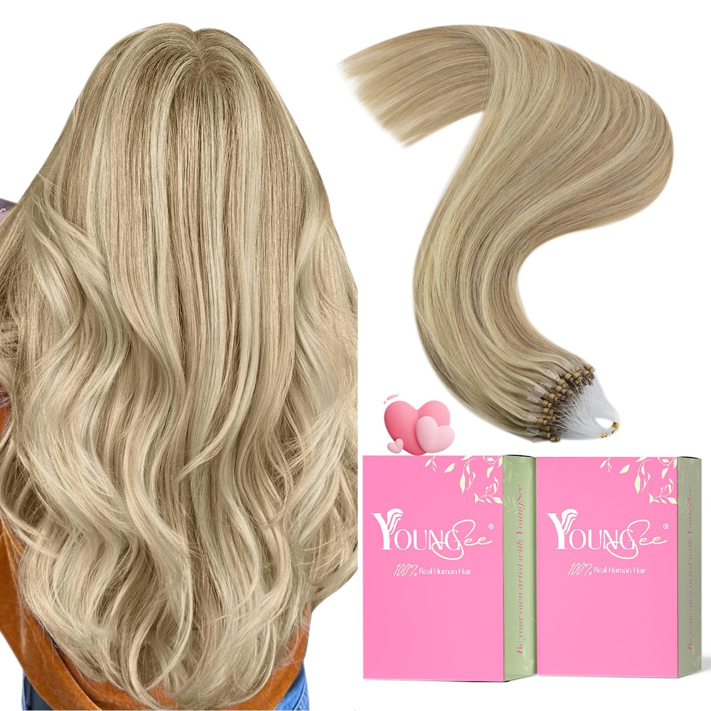 REMY premium Micro Link Hair Extensions Highlight Micro Loop Hair Extensions Real Human Hair Light Brown Highlights Blonde Micro Extensions Real Human Hair Add Hair Volume 18 Inch 50s/50g