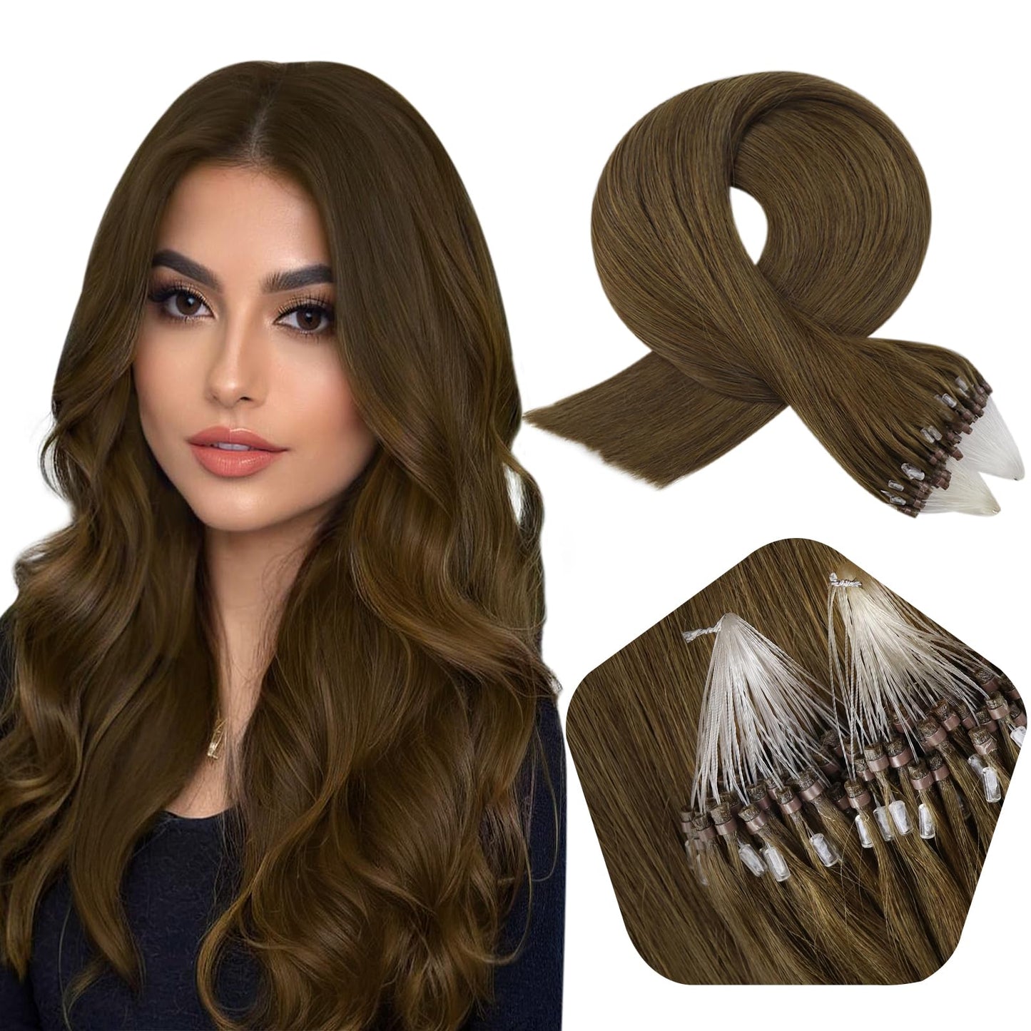 Full Shine Cold Fusion Prebonded Human Hair Extensions with Microbeads Color 18 Ash Blonde Highlighted 613 Blonde Micro Link Straight Hair 22 Inch Natural Hair Extensions for Women 50 Strands