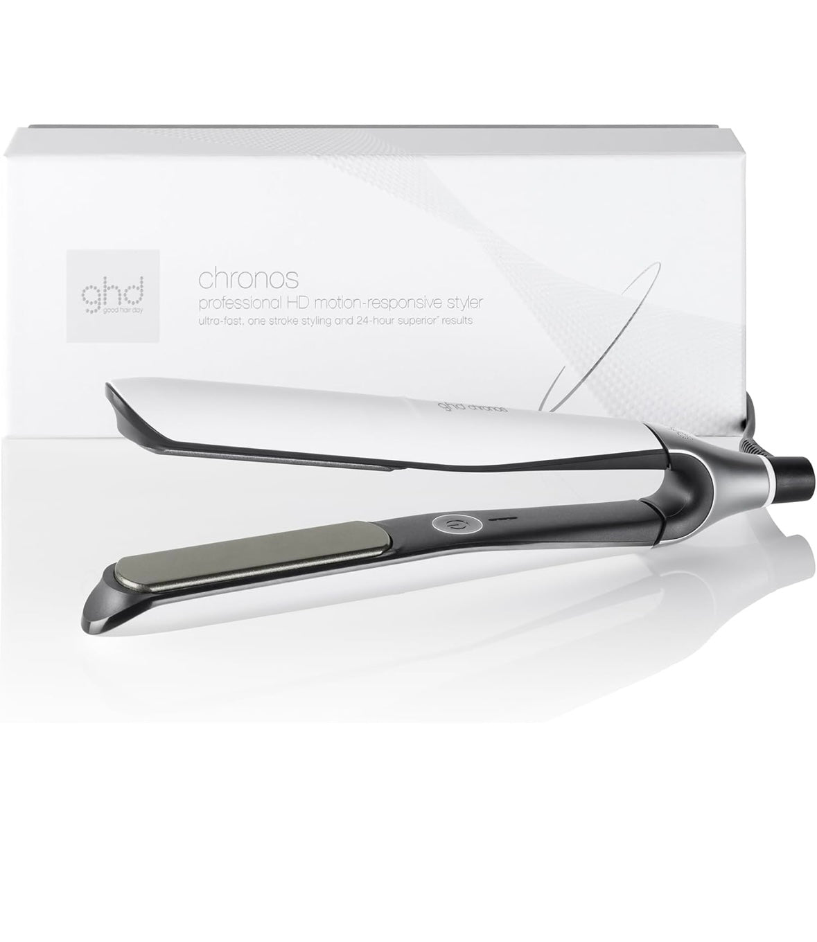 ghd Chronos Styler – Fer à lisser plat de 2,5 cm, outil de coiffure professionnel en céramique pour des cheveux plus forts, plus de brillance et plus de protection de la couleur – Blanc