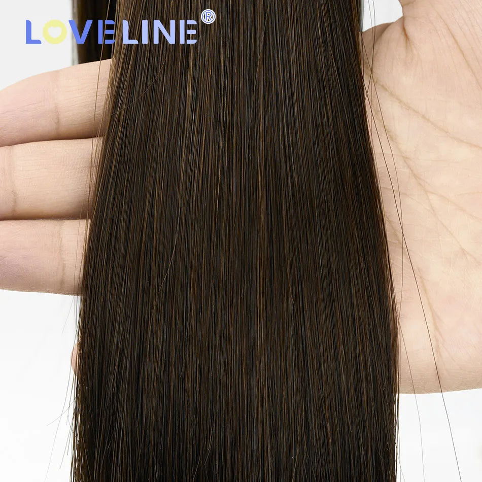 LOVELINE Tape In Hair Extensions Human Hair 100% Virgin Remy Natural Human Hair Skin Weft Invisiable Seamless Brown Color