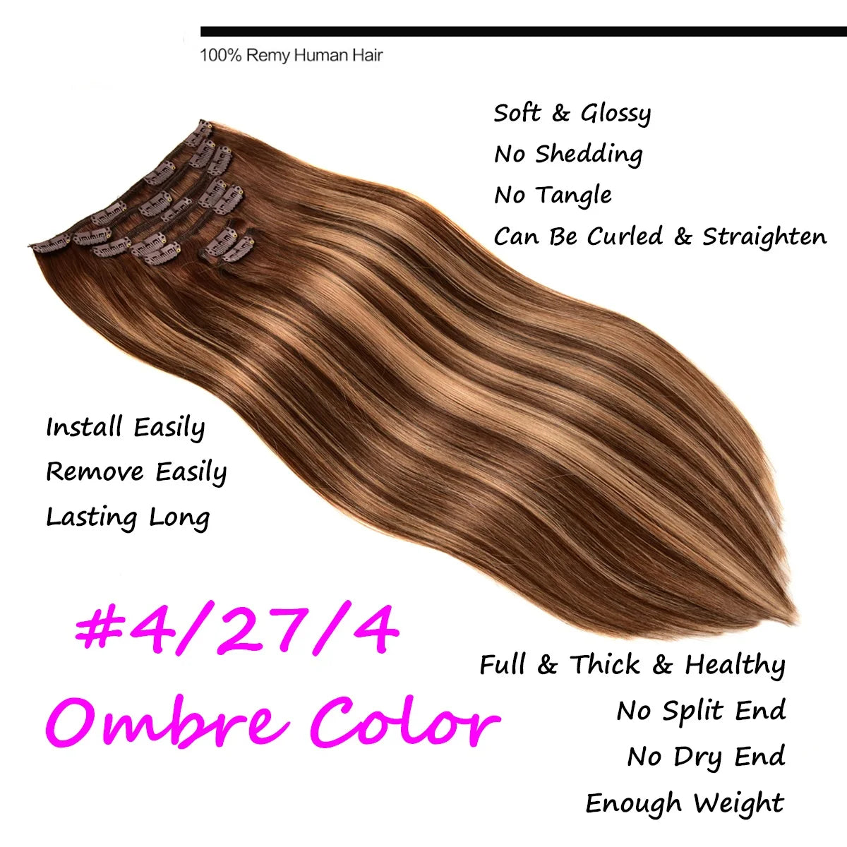 Real Human Clip in Hair Extensions Ormbre Human Hair Balayage Chocolate Brown to Caramel Blonde Clip Ins hair Extensions