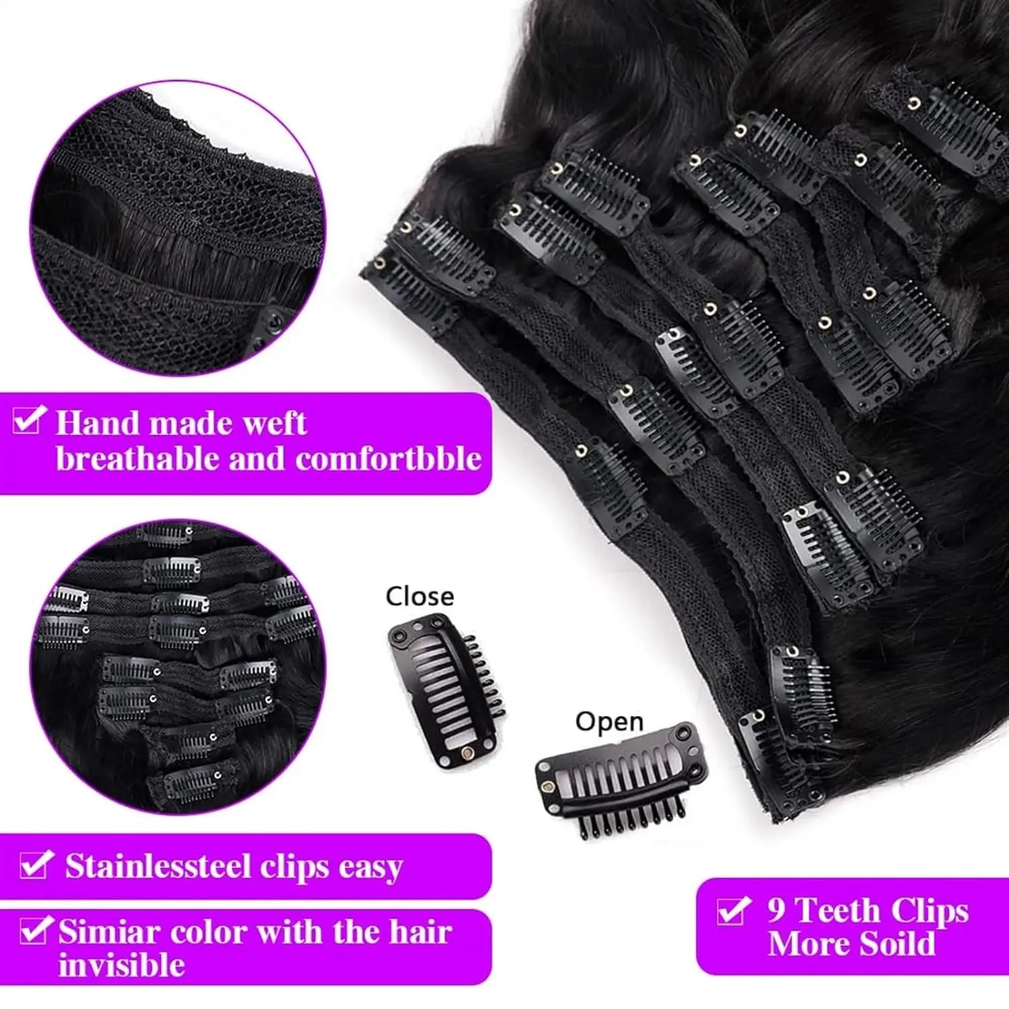 Body Wave Clip in Hair Extensions 100% Human Hair Clip In Hair Extension Full Head 8Pcs With 120G Clip Ins Hair Extensions Women
