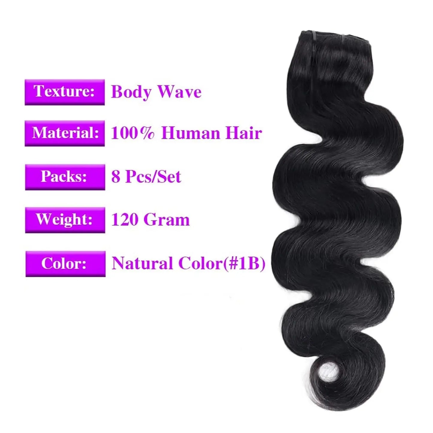 Body Wave Clip in Hair Extensions 100% Human Hair Clip In Hair Extension Full Head 8Pcs With 120G Clip Ins Hair Extensions Women