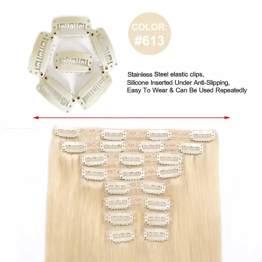 ShowCoco Hair Clip In Hair Extensions Human Silky Straight 100% Remy Natural 7 pieces Set Black Blonde Clip In Hair