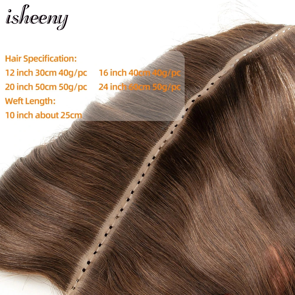 Invisible Hole Weft Human Hair Extensions 12"-24" Twin Tab Weft Hair Natural Straight Pull Through Micro Weft Hair Spot Goods