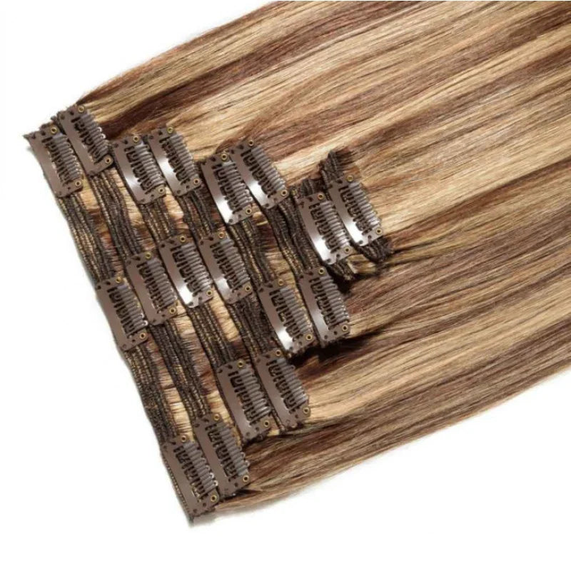 Cosplay Real Hair Wig Set Hair European and American Style Wig Female Straight Hair P4/27 Hairpiece Clip Real Human Hair Hair Ex