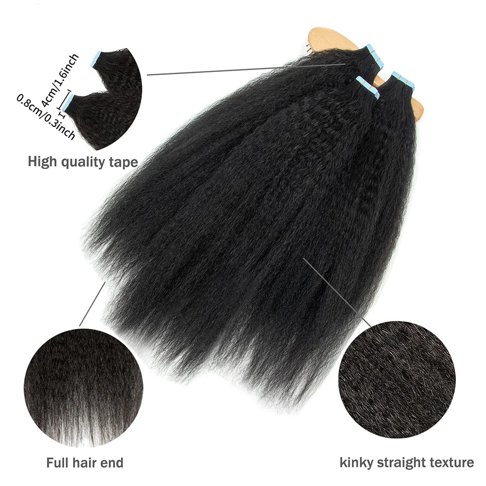 Tape In Human Hair Kinky Straight Extensions 100% Real Remy Human Hair Weft Adhesive Glue On For Salon High Quality for Woman