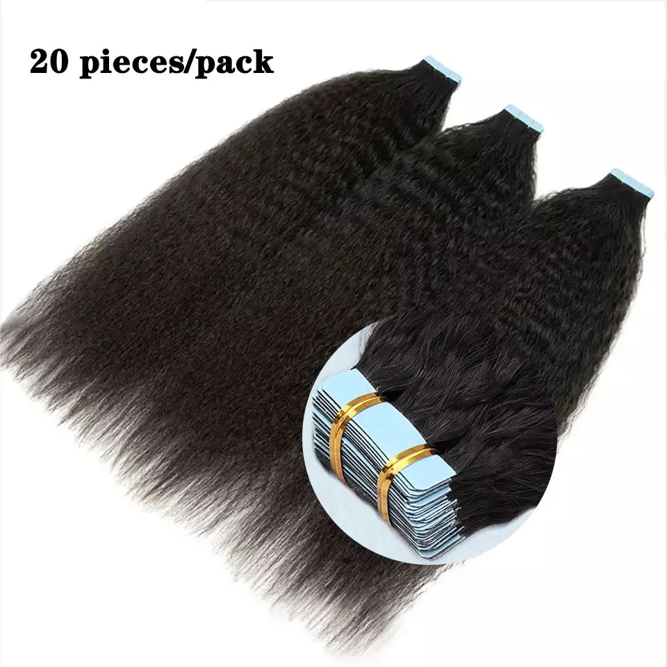 Tape In Human Hair Kinky Straight Extensions 100% Real Remy Human Hair Weft Adhesive Glue On For Salon High Quality for Woman