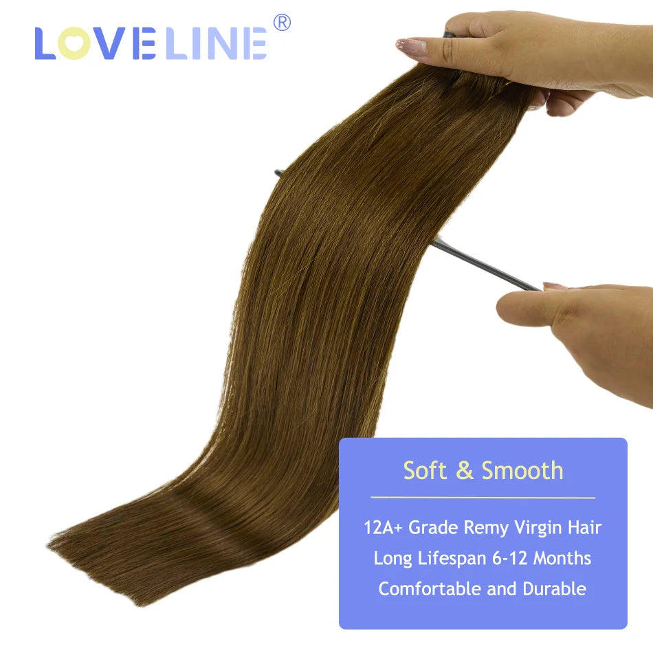 LOVELINE 7PCS PU Seamless Clip In Hair Extensions Invisible PU Skin Weft Straight Remy Hair Darkest Brown Hair 80G 14"-24"