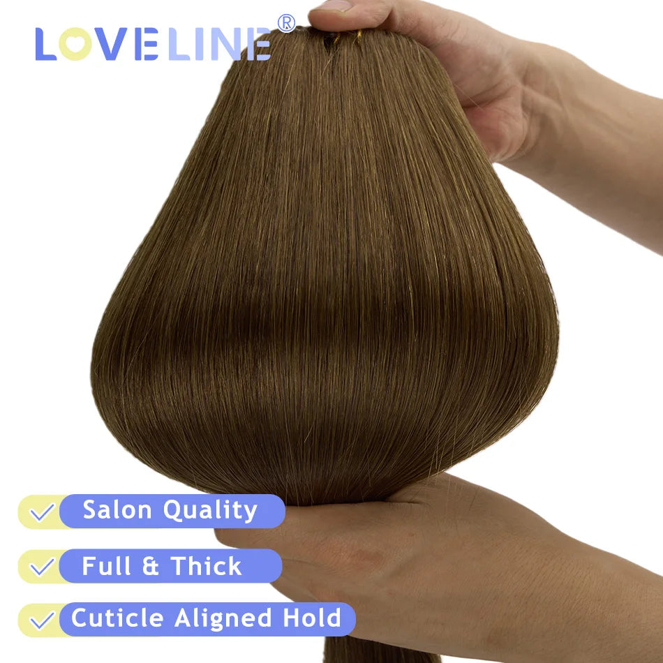 LOVELINE 7PCS PU Seamless Clip In Hair Extensions Invisible PU Skin Weft Straight Remy Hair Darkest Brown Hair 80G 14"-24"