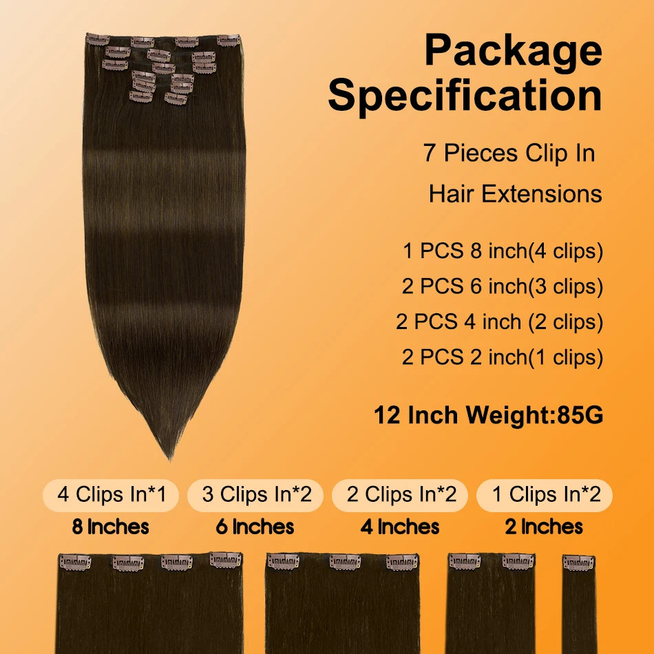 LOVELINE Dark Brown Clip In Hair Extensions Real Human Hair Extensions 20" 120g 7pcs  Soft Silky Straight Brown Hair Extensions