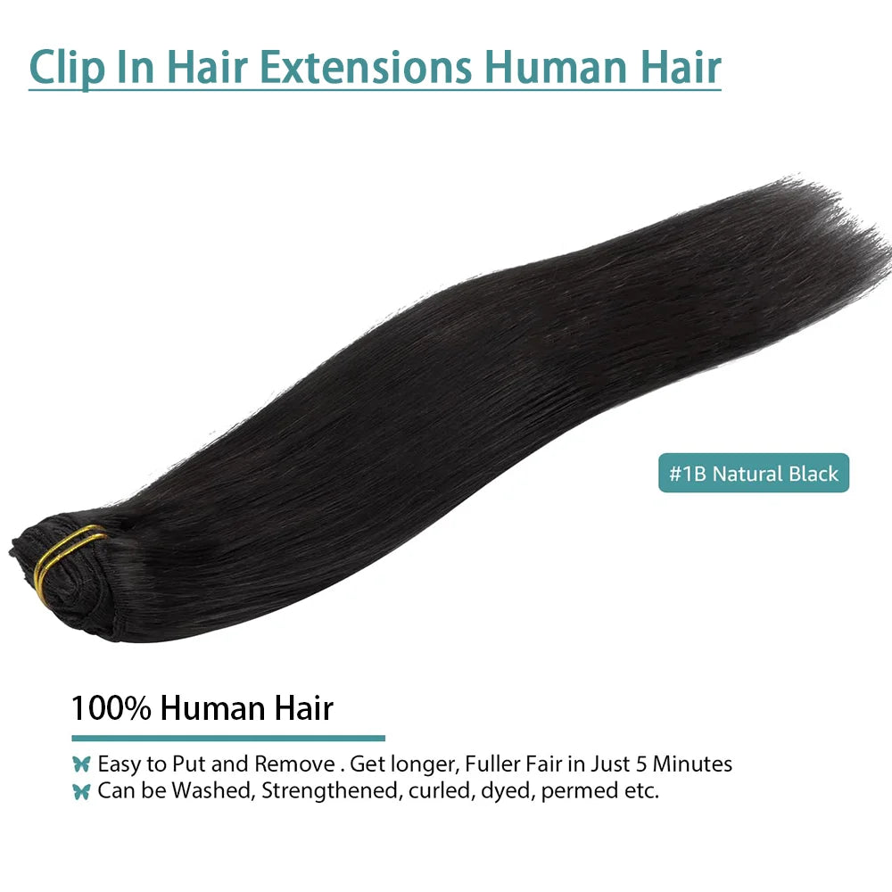 Clip In Hair Extensions Human Hair Straight Brazilian Clip Ins Seamless Human Hair Extensions Natural Black Full Head 120G/Pack