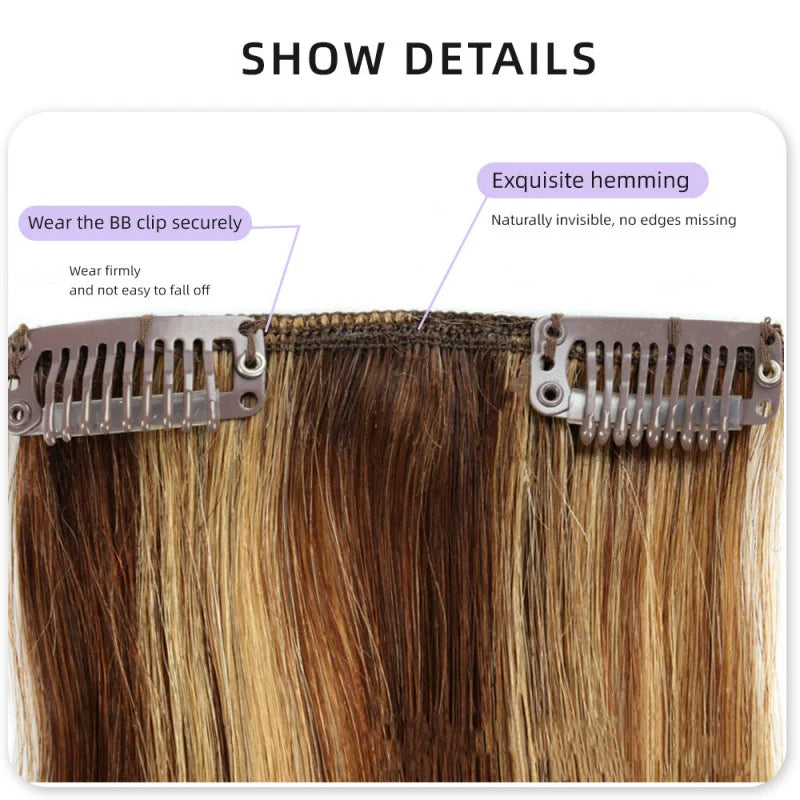 Hair Clip In Hair Extensions Real Human Hair for Women Highlights Chocolate Straight Hair 7pcs Clip In Human Hair for Women