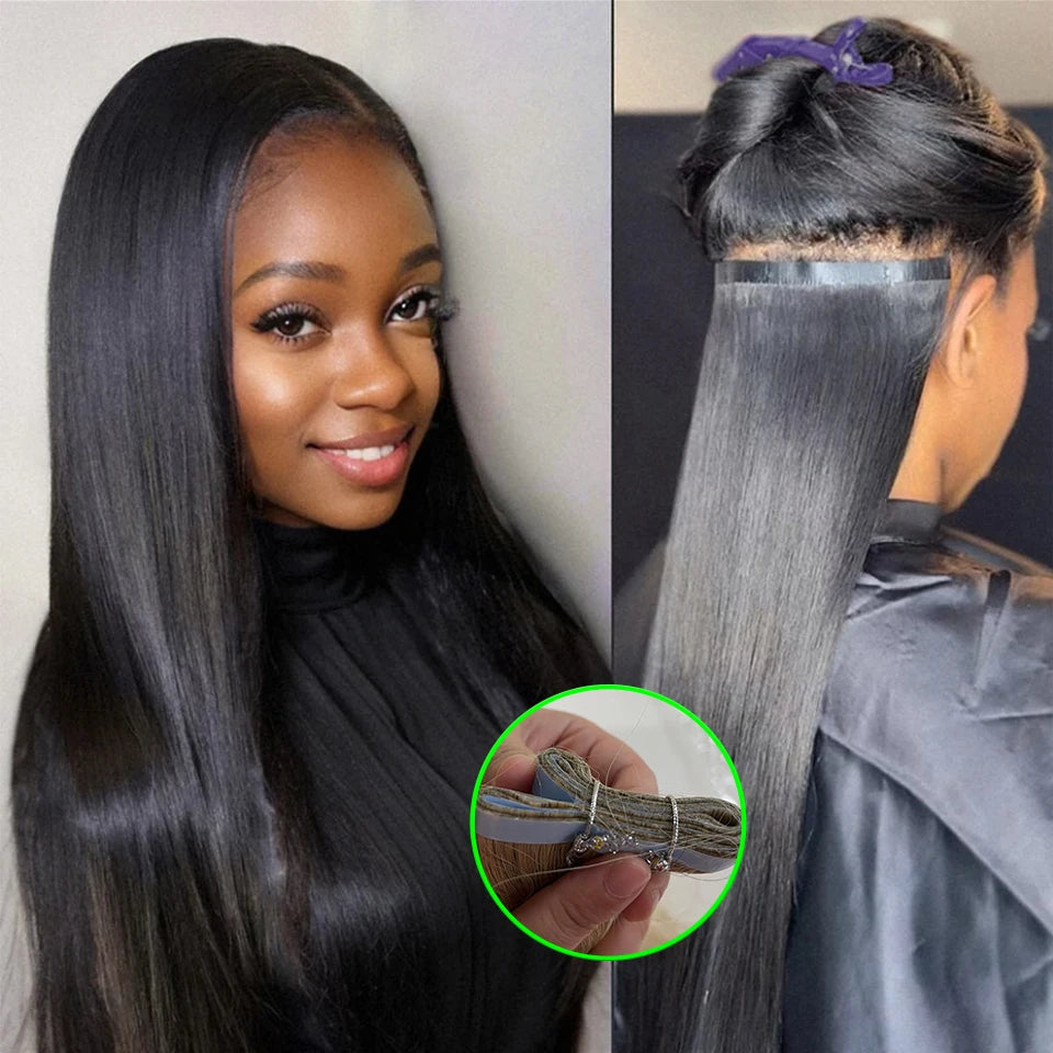Tape In Hair Weft Extensions Cuticle Aligned Virgin Human Hair Invisible Adhesive Skin Hair European Straight