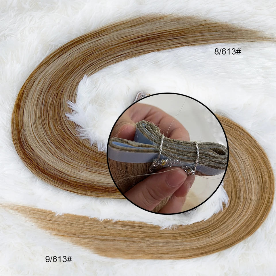 Tape In Hair Weft Extensions Cuticle Aligned Virgin Human Hair Invisible Adhesive Skin Hair European Straight