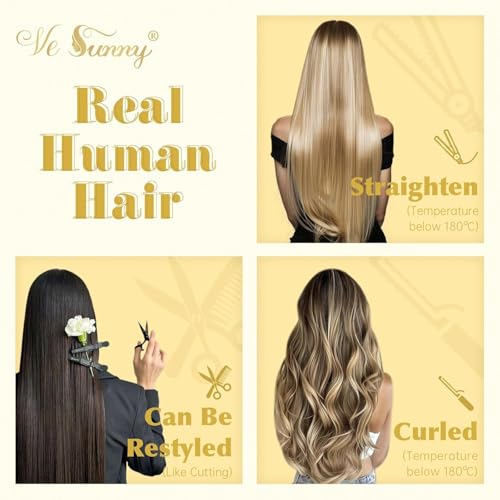 Clip in Hair Extensions Remy Human Hair Extensions for Women Real Hair Clip in Extensions Double Weft Dark Brown Balayage Medium Brown (12 inch-5pcs/80g, 14-24 inch-7pcs/120g)