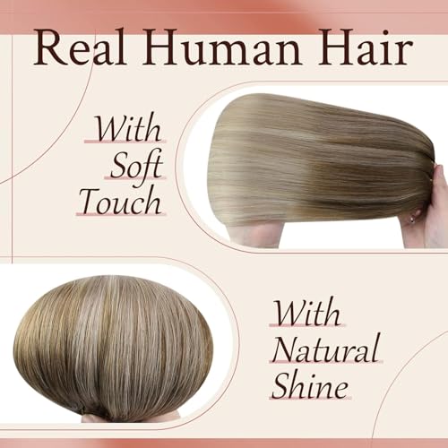 Clip in Hair Extensions Remy Human Hair Extensions for Women Real Hair Clip in Extensions Double Weft Dark Brown Balayage Medium Brown (12 inch-5pcs/80g, 14-24 inch-7pcs/120g)