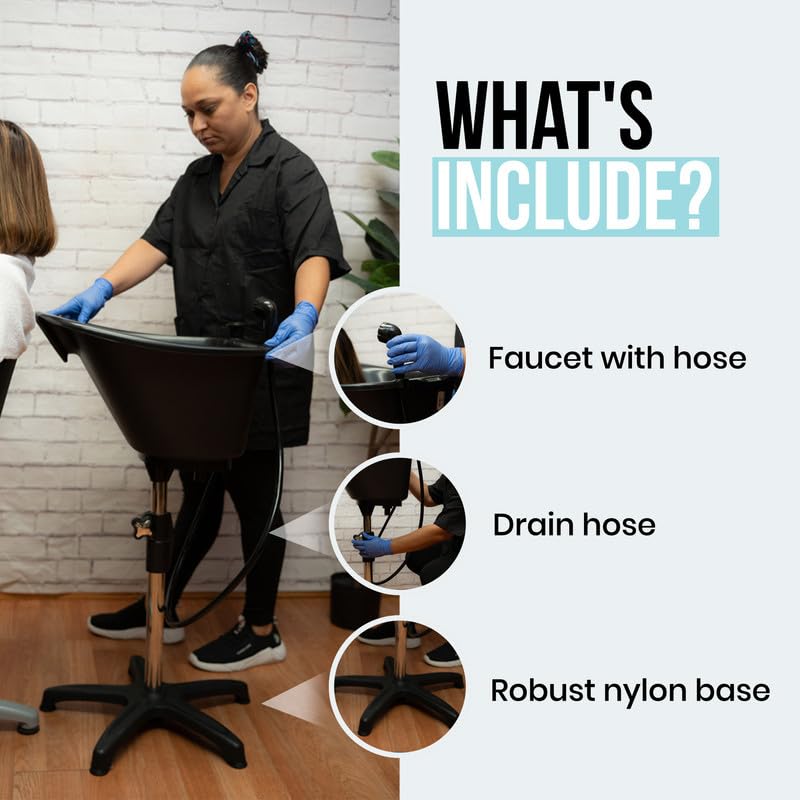 Dompel Wash Unit with Headrest | Handicap & Disabled, Seniors | Hairstylist, home services | Portable Shampoo Bowl with Chrome Steel Structure, Convenient 22 L | Includes Drain Hose, Faucet