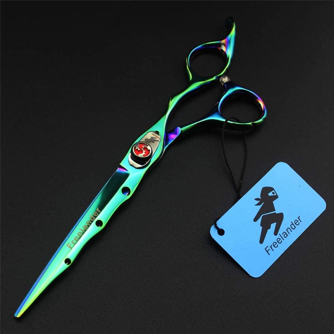 LQZM High-End 7.0 Inches Professional Hairdressing Scissors Thinner Tooth Hair Cutting Shears Green Set Barber Salon Styling Haircut Household Shears Men,Women