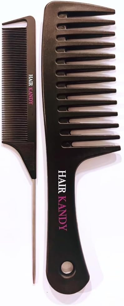 Hair Kandy Extensions Hair Styling Comb Set - Includes 1 x Wide Tooth Comb & 1 x Rat Tail Comb - Professional Grade for All Hair Types - 1 set