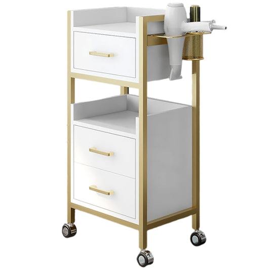 Hair Styling Salon Trolley Cart with Wheels and 3 Drawers Salon Storage Trolley Cart with Dryer Holder for Barber Hairdresser Cosmetology Stylist Storage Station(White)