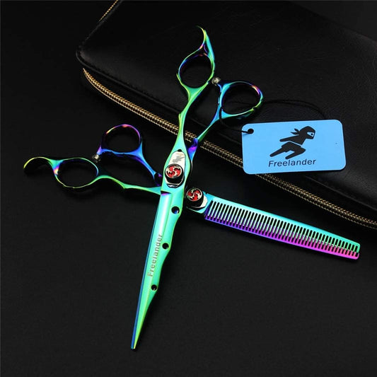 LQZM High-End 7.0 Inches Professional Hairdressing Scissors Thinner Tooth Hair Cutting Shears Green Set Barber Salon Styling Haircut Household Shears Men,Women