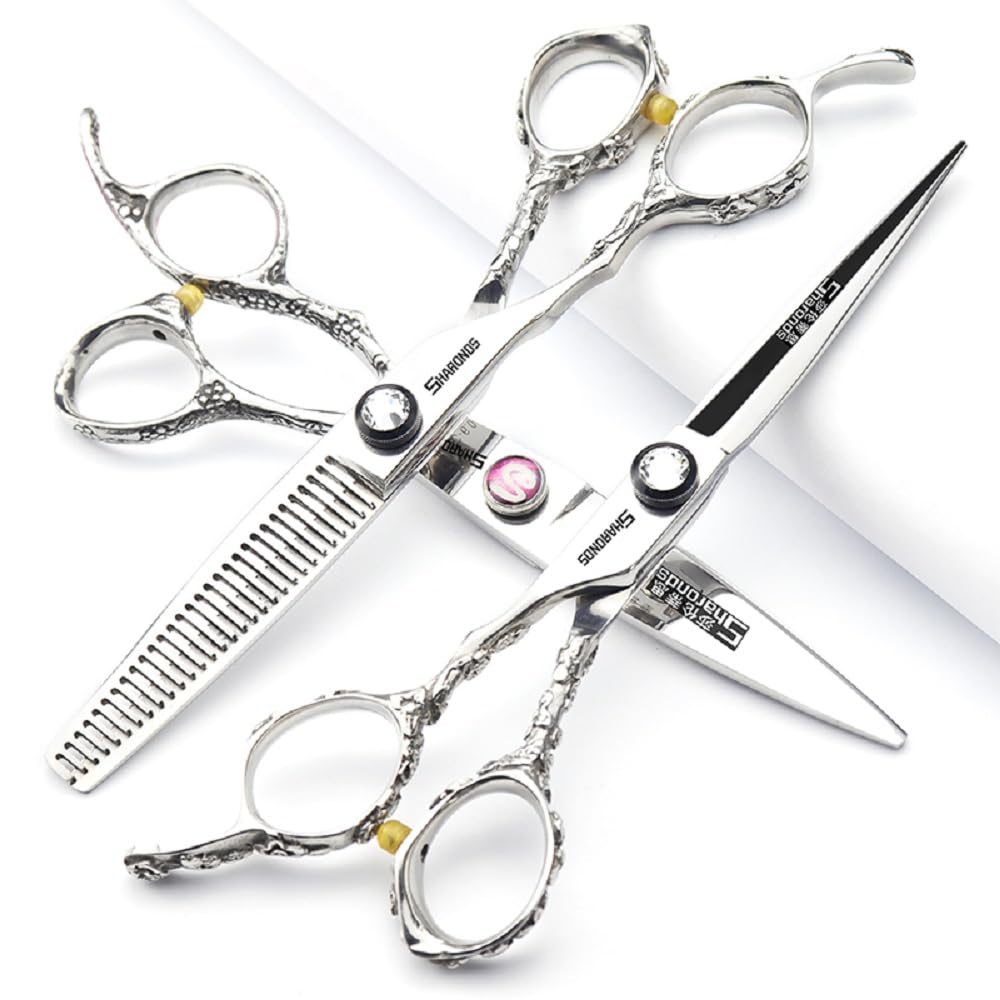 6 Inch Professional Left Handed Hairdressing Scissors Set 440C Hairdressing Scissors (3PCS-B)