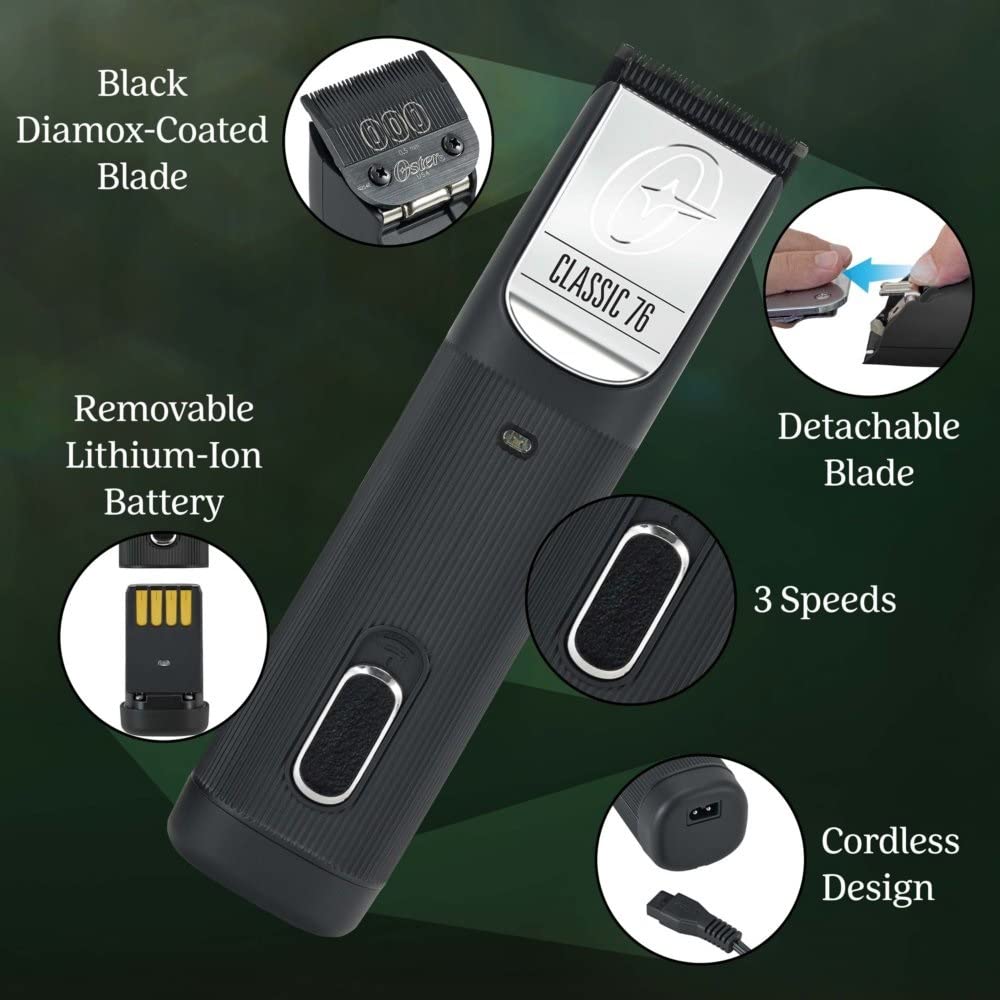 Oster Professional Cordless Hair Clippers, Classic 76 for Barbers and Hair Cutting with Detachable Blade, Burgundy