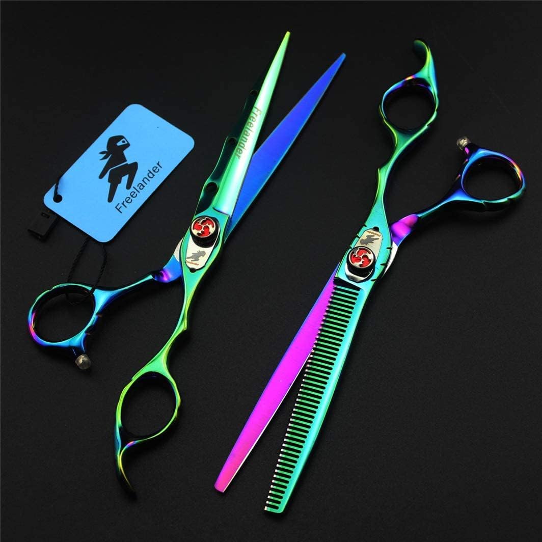 LQZM High-End 7.0 Inches Professional Hairdressing Scissors Thinner Tooth Hair Cutting Shears Green Set Barber Salon Styling Haircut Household Shears Men,Women