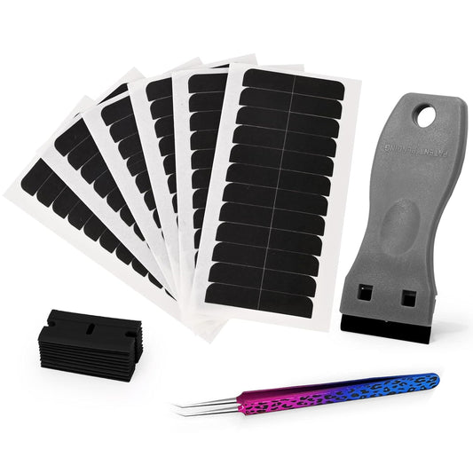 EHDIS Hair Extension Tape Tabs, 6 Sheets Double Sided Replacement Tape Adhesive Hair Extension Tapes with Glue Remover Scraper Tool and Tweezers(Type B)