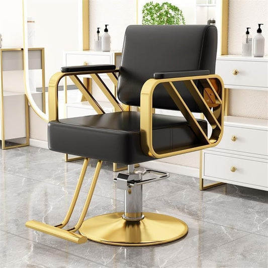 Height Adjustable Hairdressing Chair, Swivel Salon Chair, Simple Shampooing Chair, Suitable for Beauty Shop, Barber Shop, Tattoo Shop(Black,Gold Base)