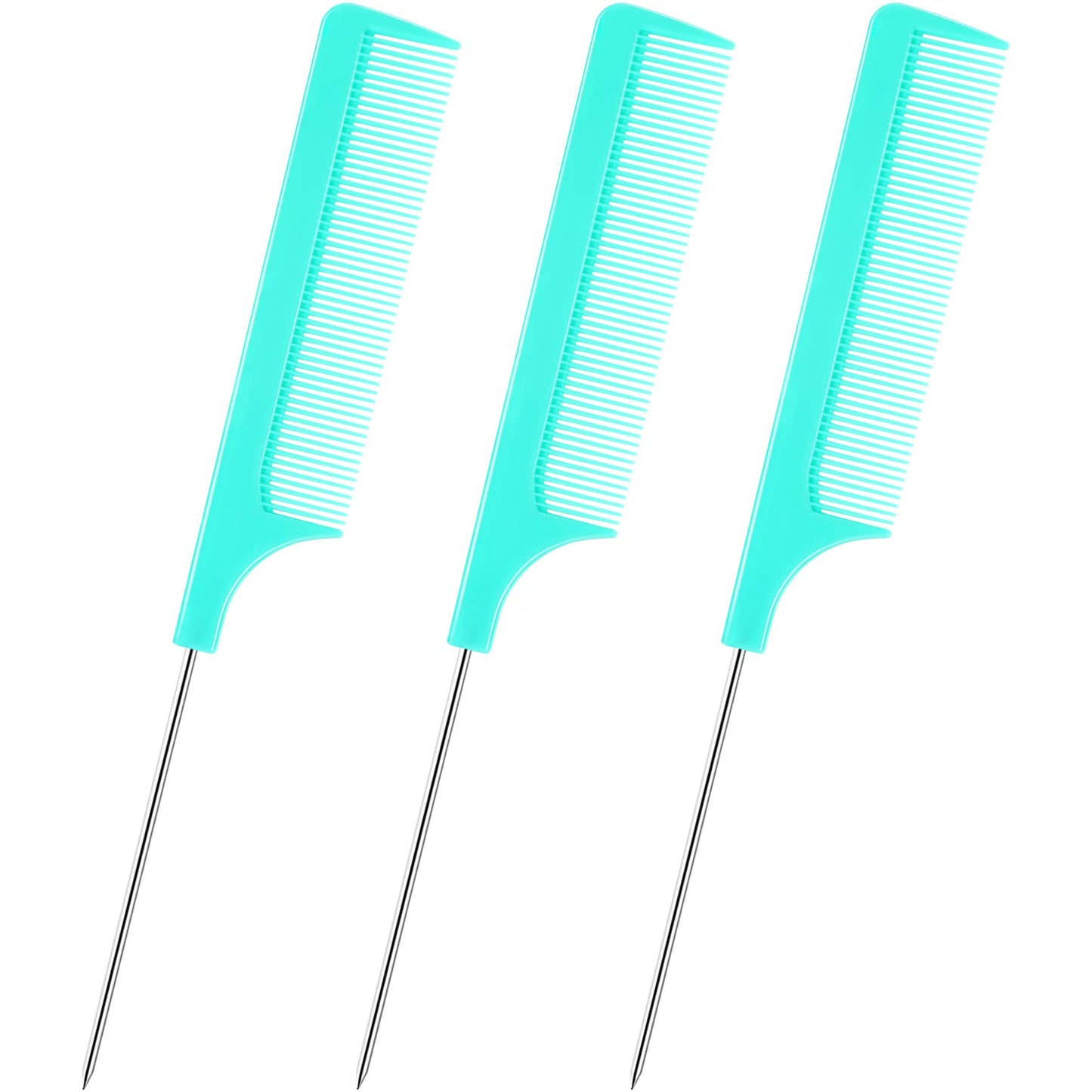 JANYUN 3 Pcs Rat Tail Combs Salon Hairdressing Comb with Stainless Steel Handle, Fine Tooth Combs for Women, Barber (Black White Pink)