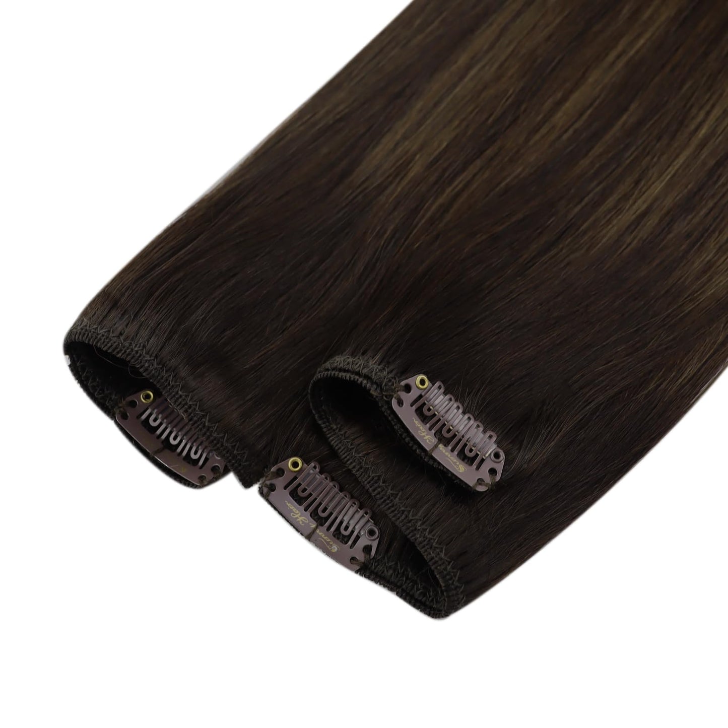 Clip in Hair Extensions Remy Human Hair Extensions for Women Real Hair Clip in Extensions Double Weft Dark Brown Balayage Medium Brown (12 inch-5pcs/80g, 14-24 inch-7pcs/120g)