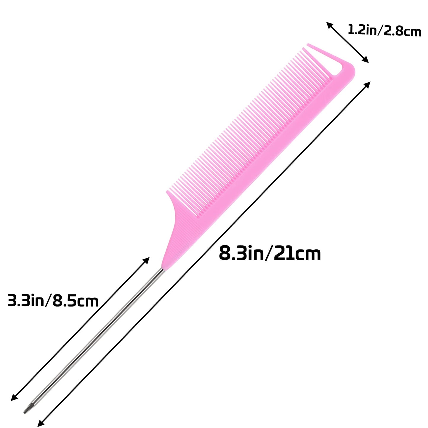 JANYUN 3 Pcs Rat Tail Combs Salon Hairdressing Comb with Stainless Steel Handle, Fine Tooth Combs for Women, Barber (Black White Pink)
