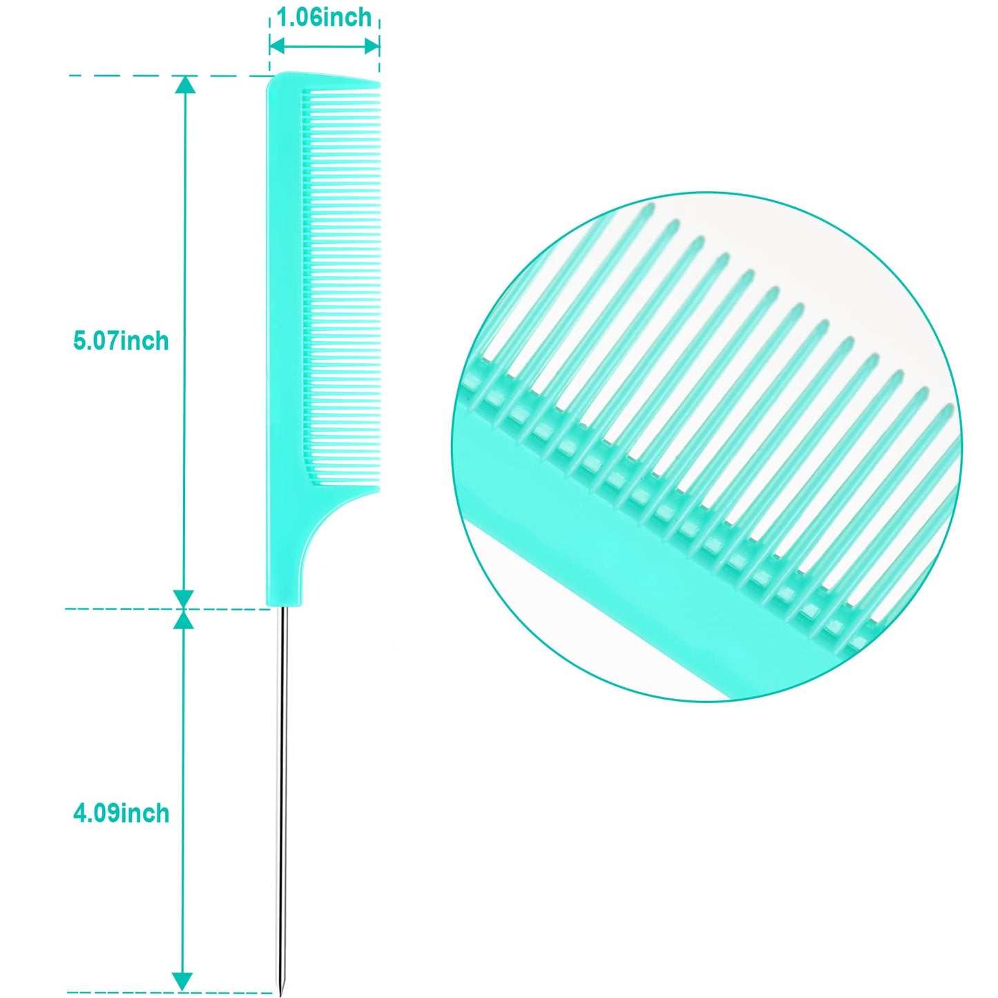 JANYUN 3 Pcs Rat Tail Combs Salon Hairdressing Comb with Stainless Steel Handle, Fine Tooth Combs for Women, Barber (Black White Pink)