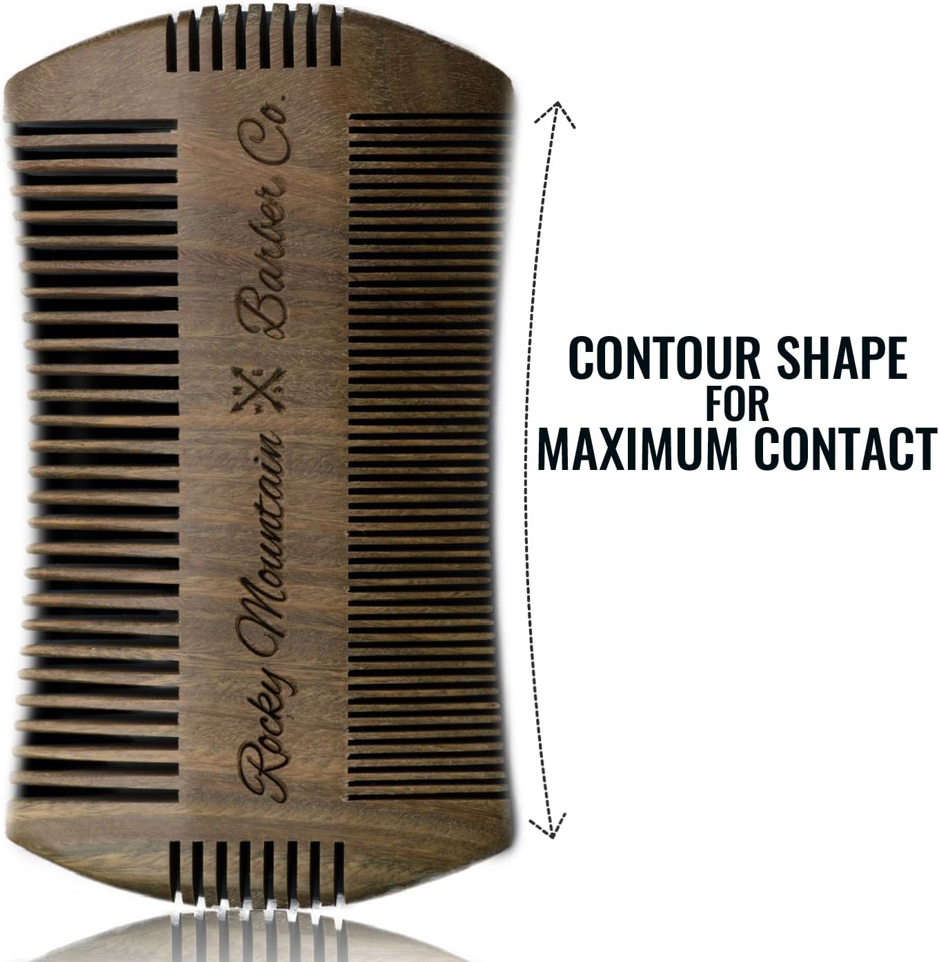 Beard Comb - Sandalwood Natural Hatchet Style Brush for Hair - Smells Amazing, Anti-Static & No Snag, Handmade Wide & Fine Tooth Contour Brush Best for Beard & Moustache with Carrying Case Pouch