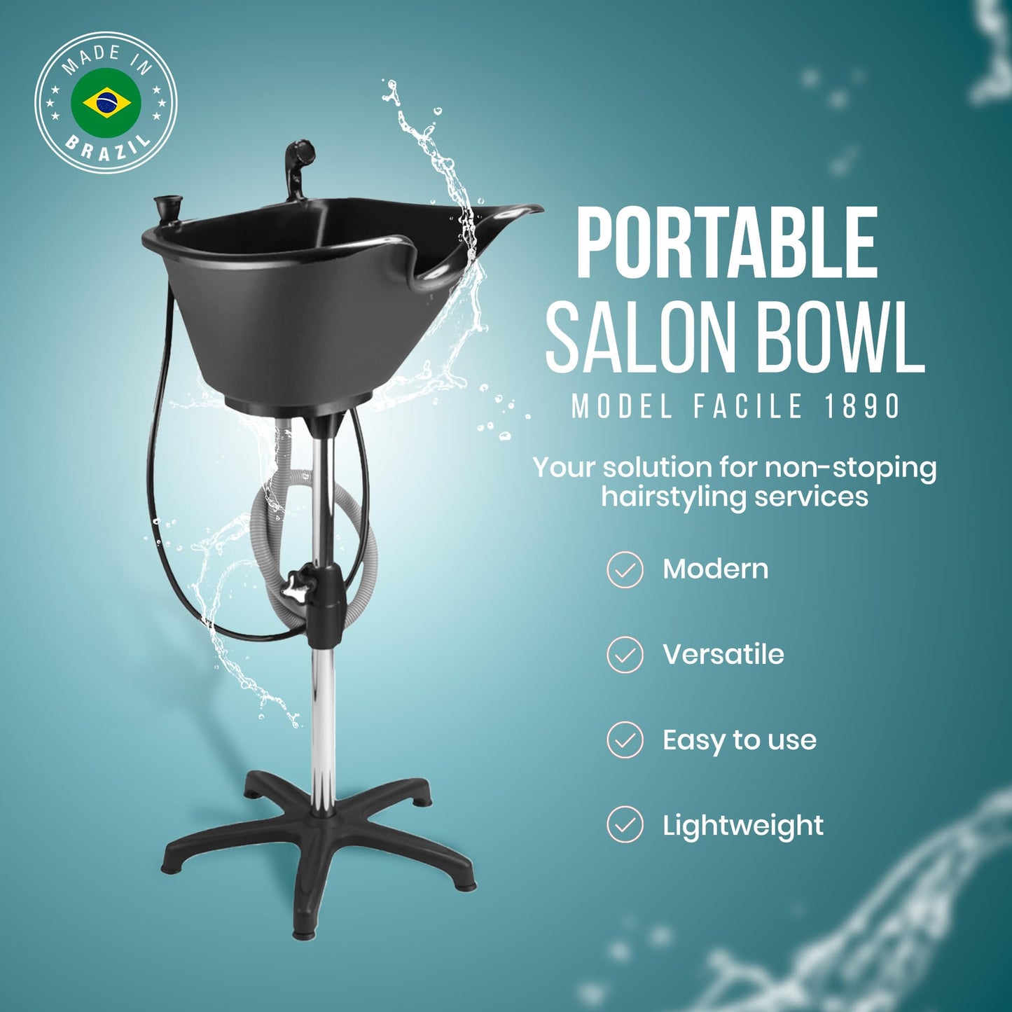 Dompel Wash Unit with Headrest | Handicap & Disabled, Seniors | Hairstylist, home services | Portable Shampoo Bowl with Chrome Steel Structure, Convenient 22 L | Includes Drain Hose, Faucet
