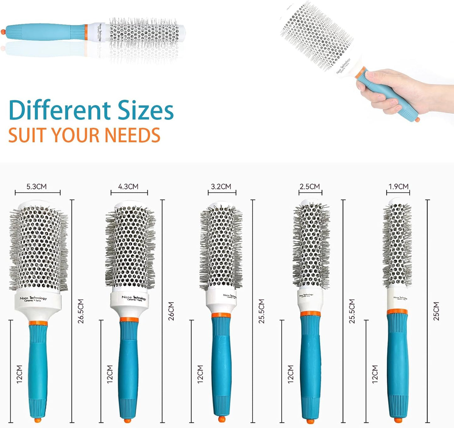 Round Hair Brush, Aluminum Moroccan Oil Round Brush, Roller Hairbrush, Round Brush for Blow Drying, Curling, Straightening(10.6x2.3in)