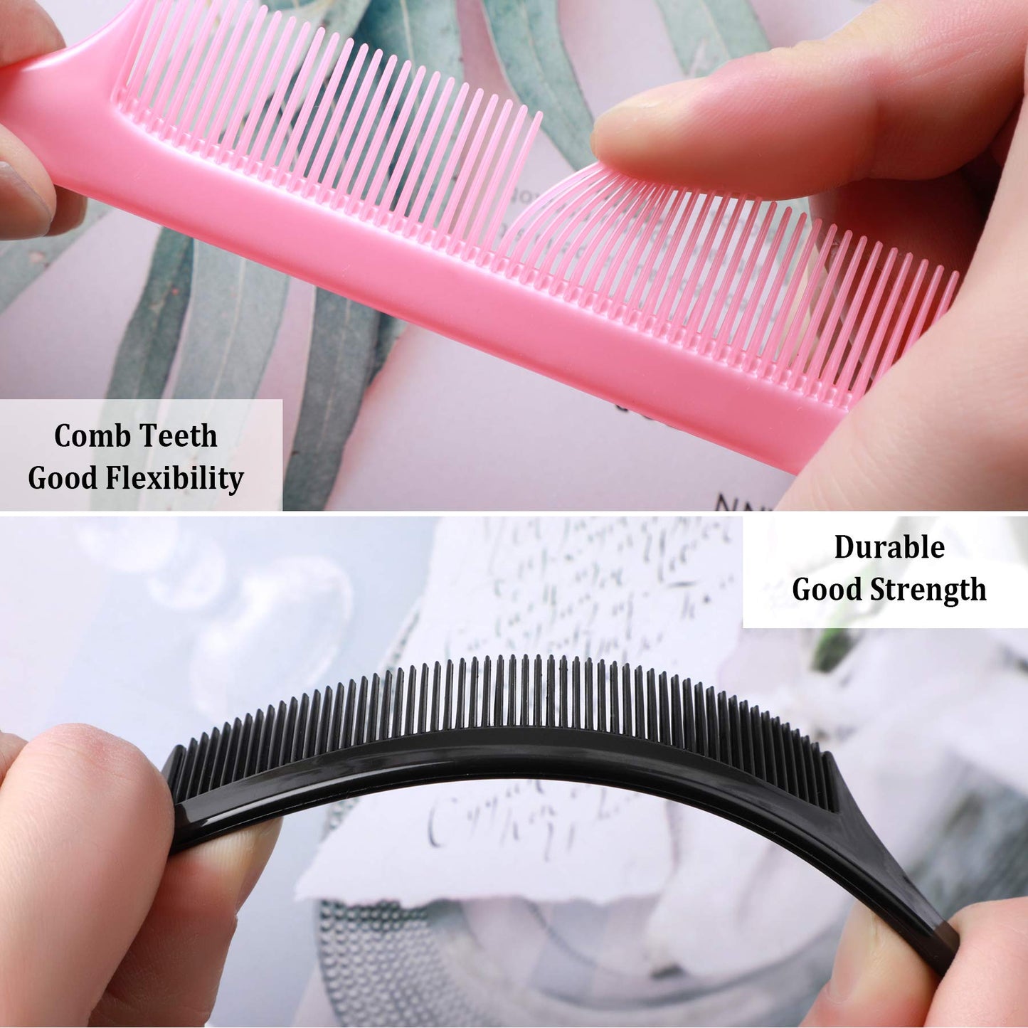 JANYUN 3 Pcs Rat Tail Combs Salon Hairdressing Comb with Stainless Steel Handle, Fine Tooth Combs for Women, Barber (Black White Pink)