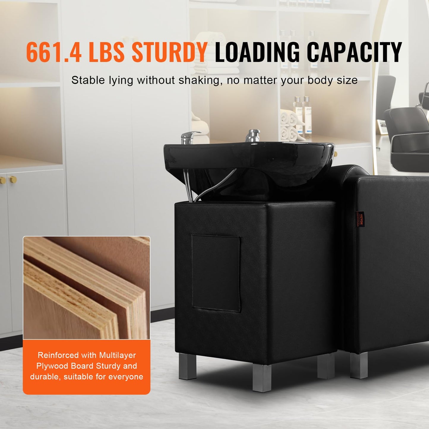 VEVOR Shampoo Backwash Chair, 661.4 LBS Loading Salon & Spa Hair Washing Station, Backwash Barber Shampoo Bowl and Chair, Beauty Spa Massage Hairdressing Equipment with Ceramic Bowl and Wide Footrest